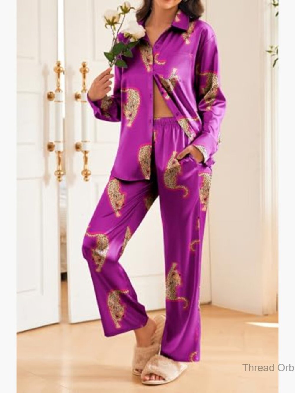 Satin Pajama Set 2 Piece Loungewear Button Down Sleepwear XXL - Picture 2 of 5